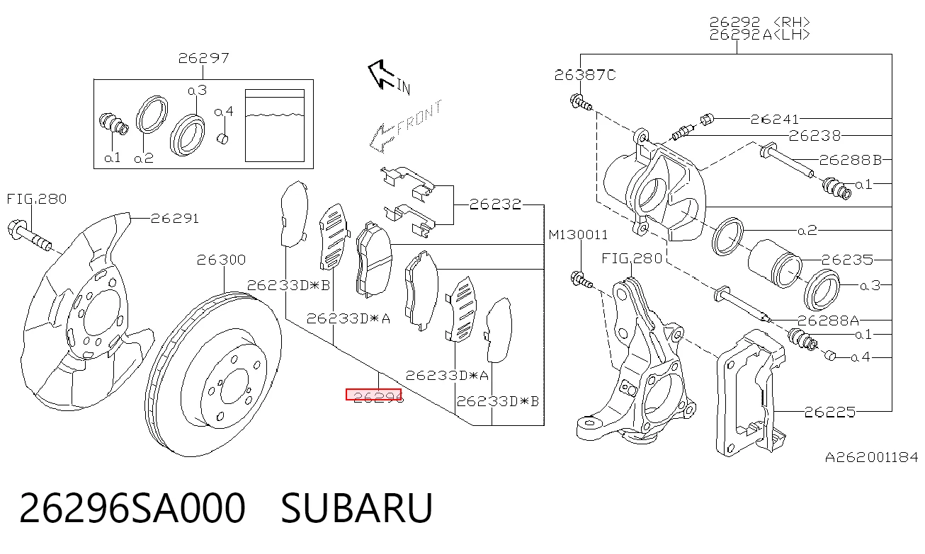 26296SA000 Subaru Передні гальмівні колодки