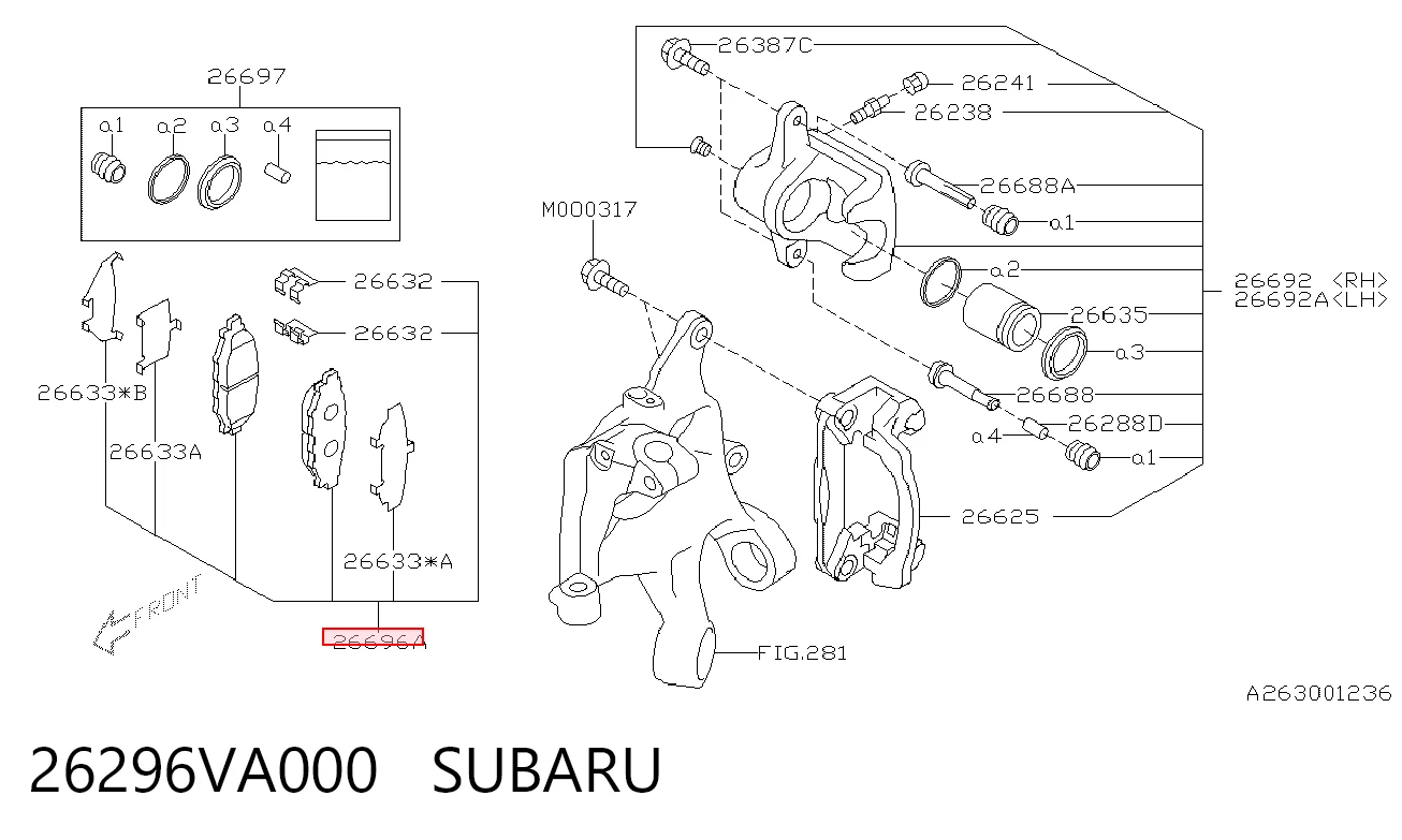 26296VA000 Subaru Передні гальмівні колодки