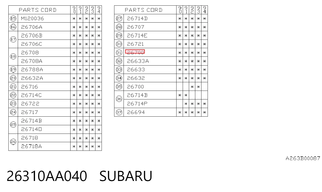 26310AA040 Subaru Дискові гальма