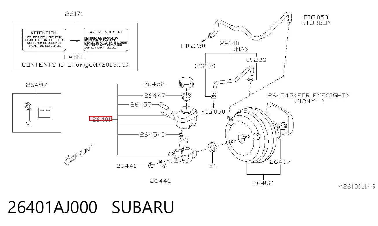 26401AJ000 Subaru Циліндр гальмівний, головний