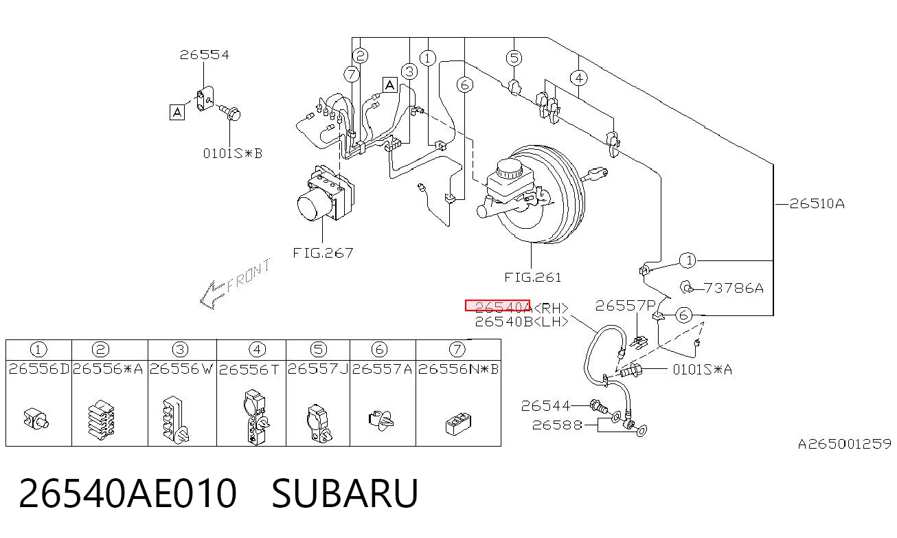 26540AE010 Subaru Шланг гальмівний передній, правий