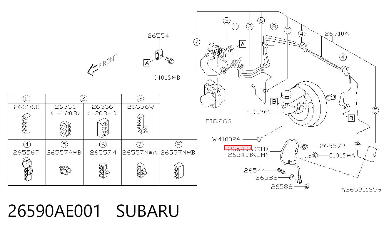 26590AE001 Subaru Шланг гальмівний передній, правий