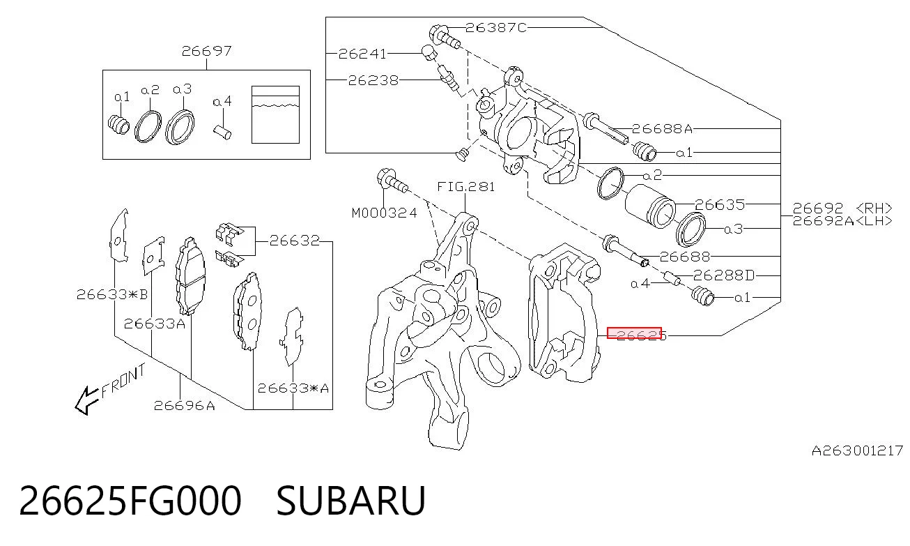 26625FG000 Subaru Скоба гальмівного заднього супорта