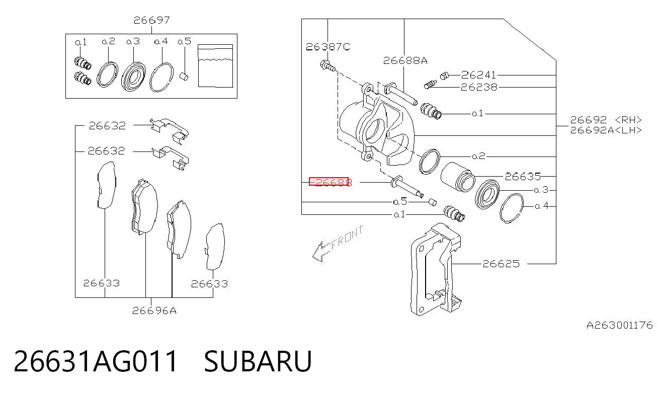 26631AG011 Subaru Напрямна супорта заднього, нижня
