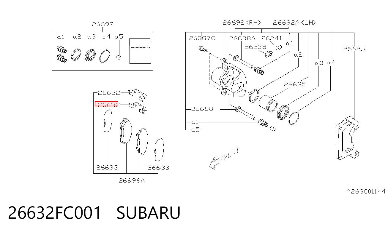 26632FC001 Subaru Комплект пружинок кріплення дискових колодок, задніх