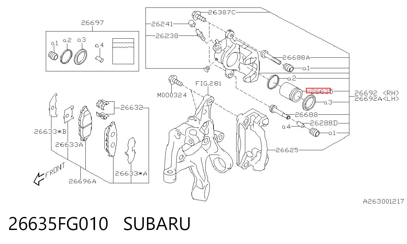 26635FG010 Subaru Поршень супорта гальмівного, заднього