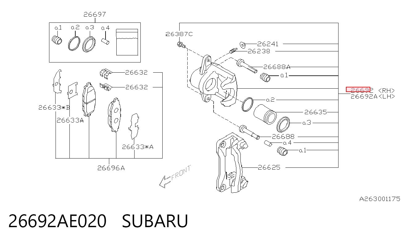 26692AE020 Subaru Супорт гальмівний задній правий