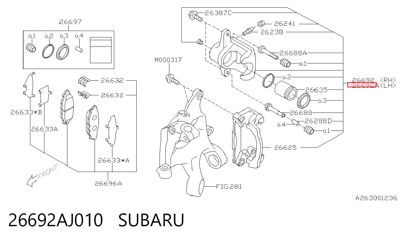 26692AJ010 Subaru Супорт гальмівний задній лівий