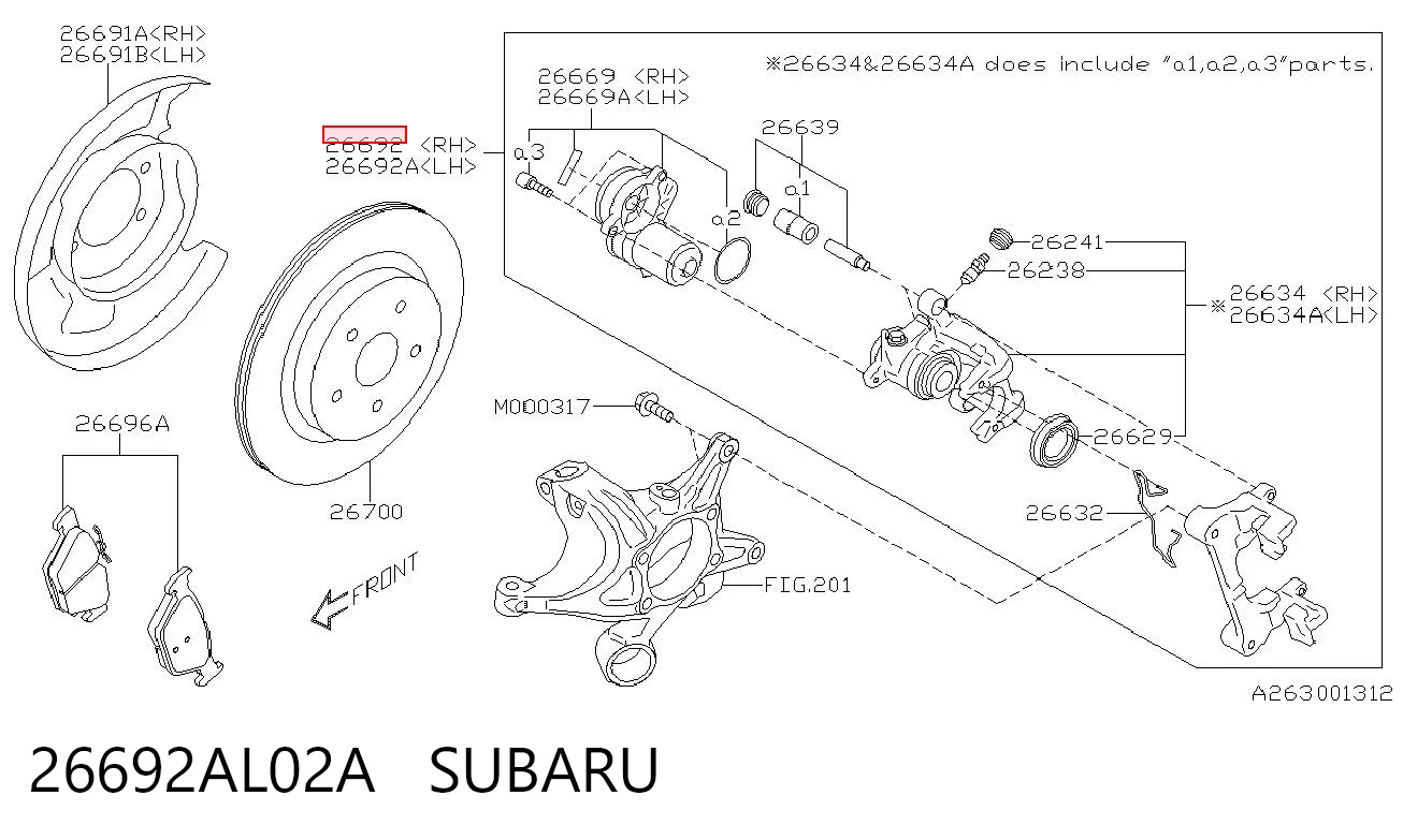 26692AL02A Subaru Супорт гальмівний задній правий