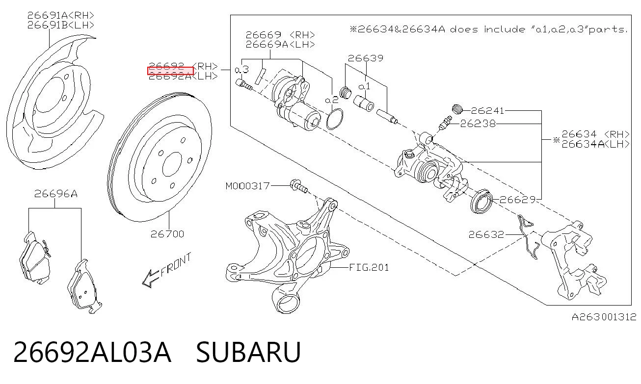 26692AL03A Subaru Супорт гальмівний задній лівий
