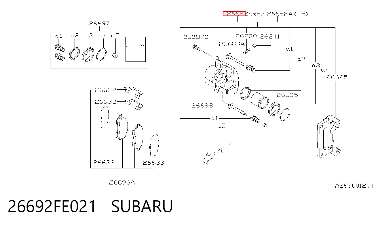 26692FE021 Subaru Супорт гальмівний задній правий