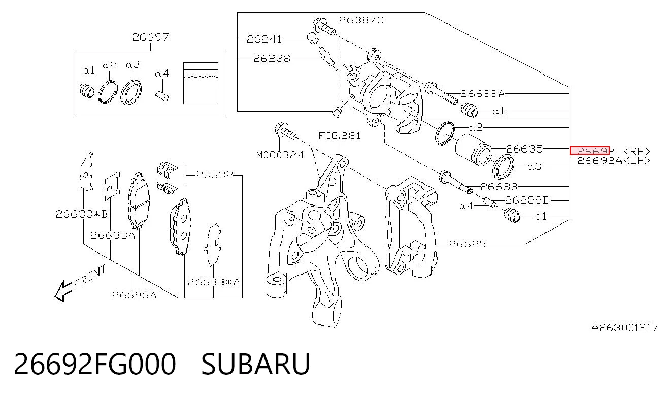 26692FG000 Subaru Супорт гальмівний задній правий