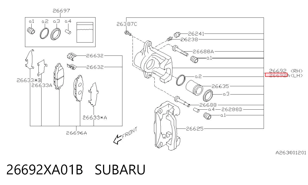 26692XA01B Subaru Супорт гальмівний задній лівий