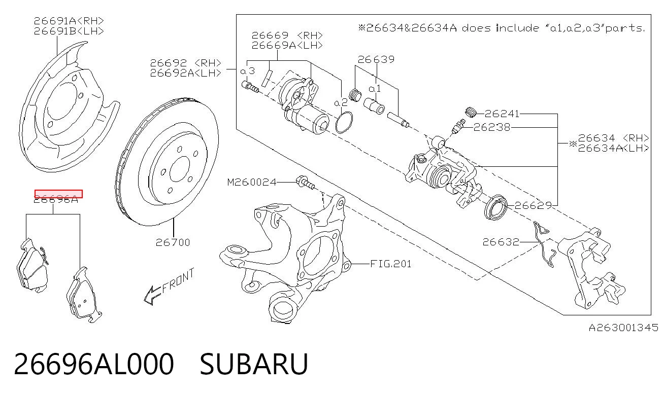 26696AL000 Subaru Колодки гальмівні задні, дискові