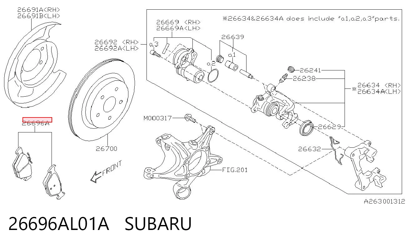26696AL01A Subaru Колодки гальмівні задні, дискові