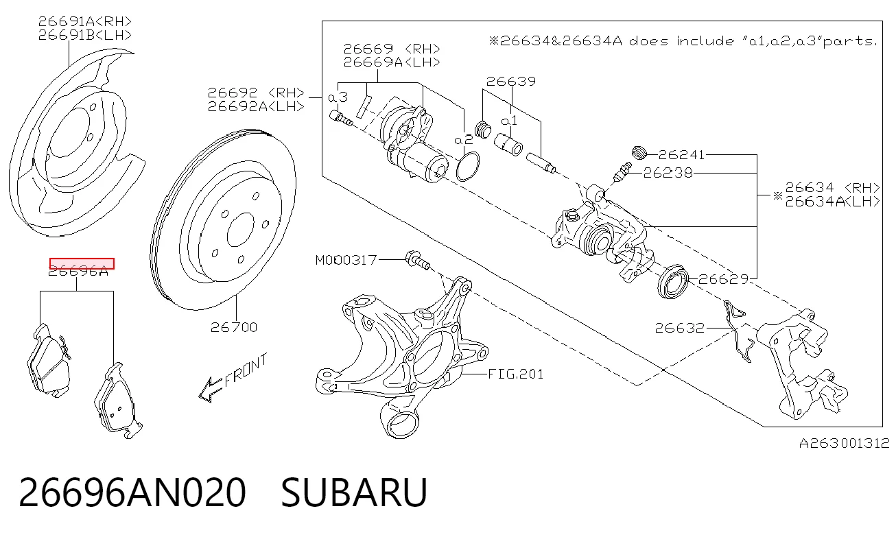 26696AN020 Subaru Колодки гальмівні задні, дискові