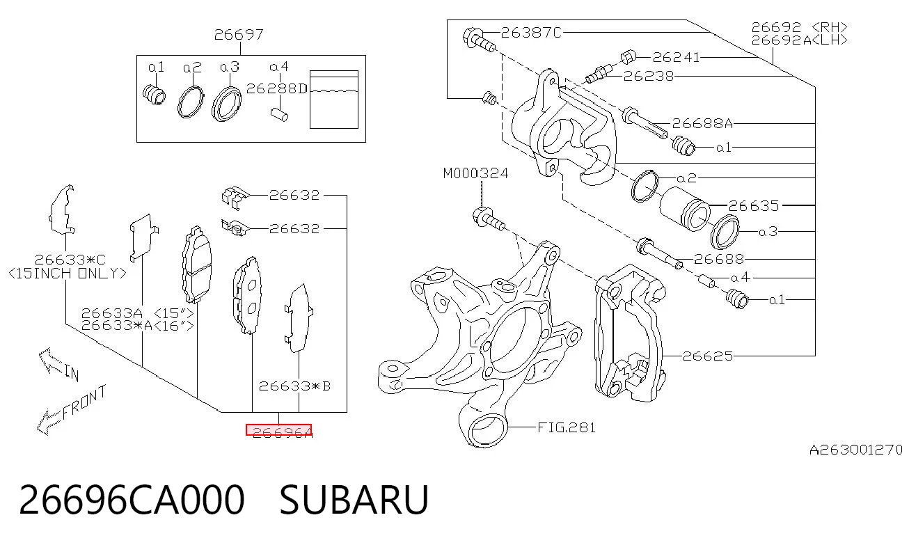 26696CA000 Subaru Колодки гальмівні задні, дискові