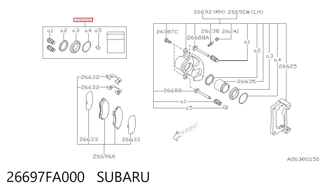 26697FA000 Subaru Ремкомплект гальмівної системи