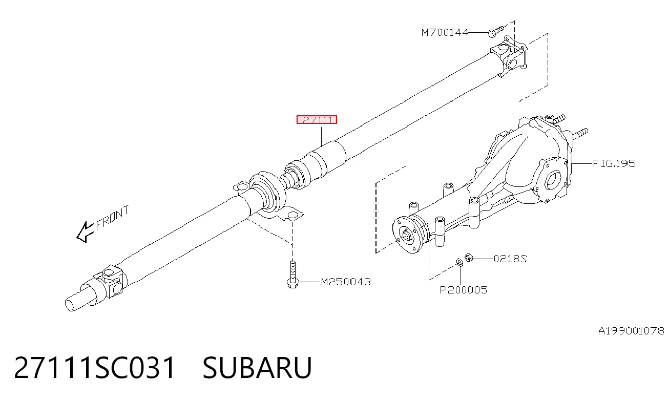 27111SC031 Subaru Вал карданний основний заднього моста