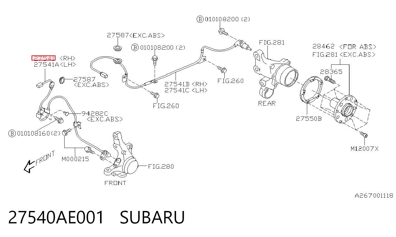 27540AE001 Subaru Датчик АБС (ABC) передній, правий
