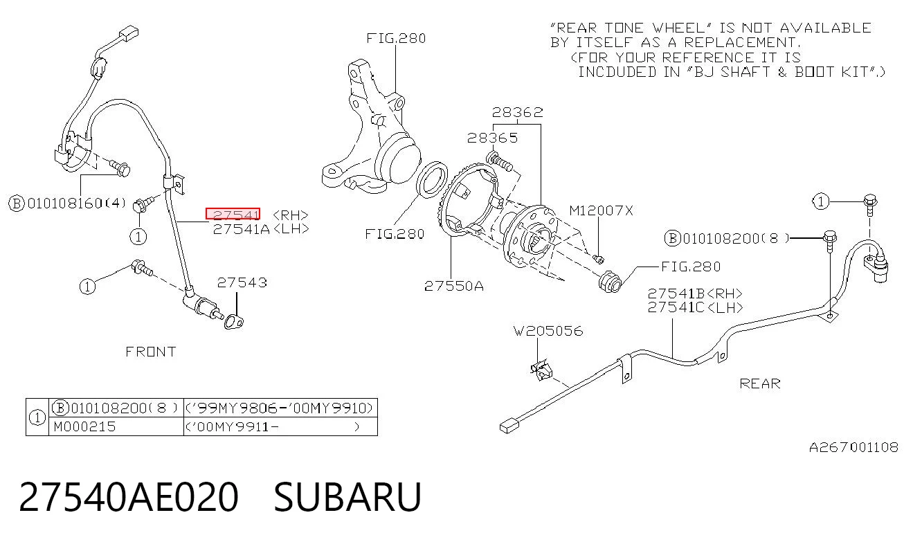 27540AE020 Subaru Датчик АБС (ABC) передній, правий