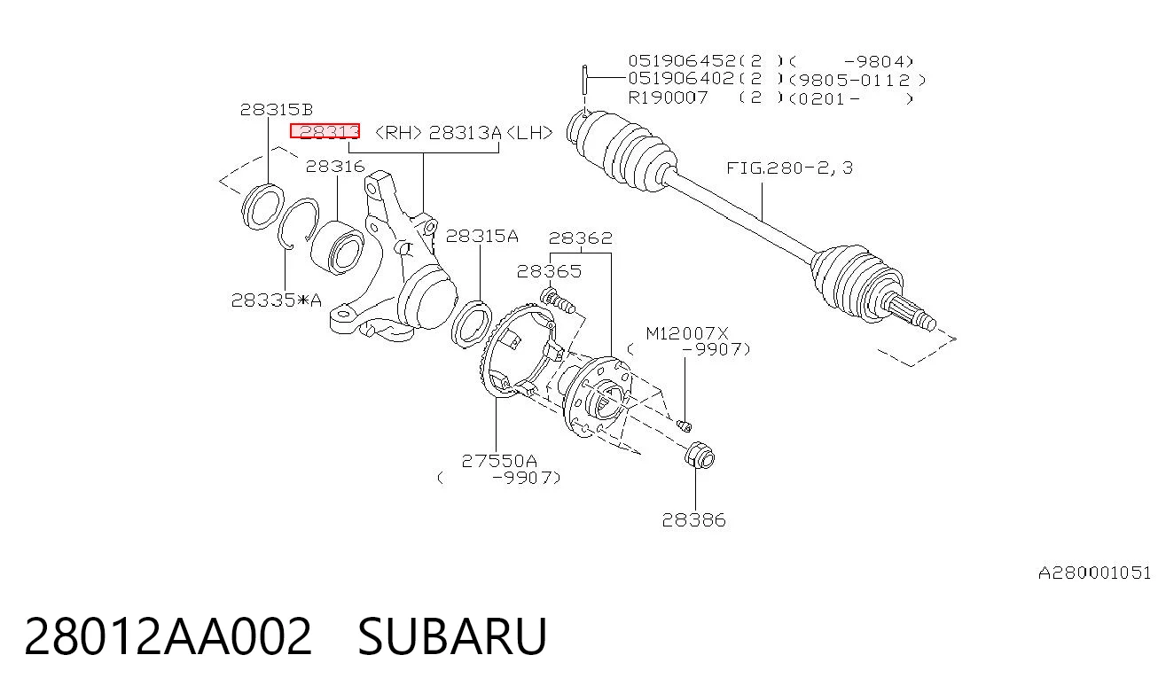 28012AA002 Subaru Цапфа поворотного кулака