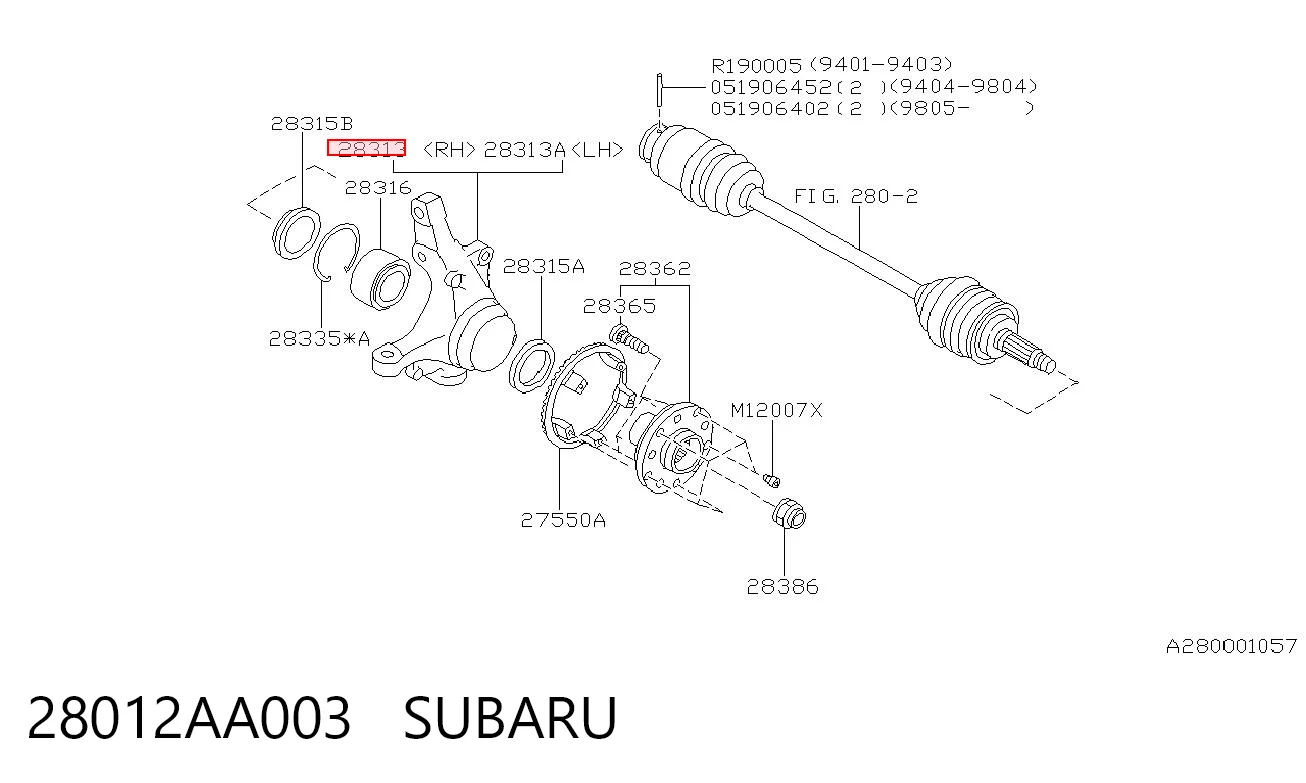 28012AA003 Subaru Цапфа поворотного кулака