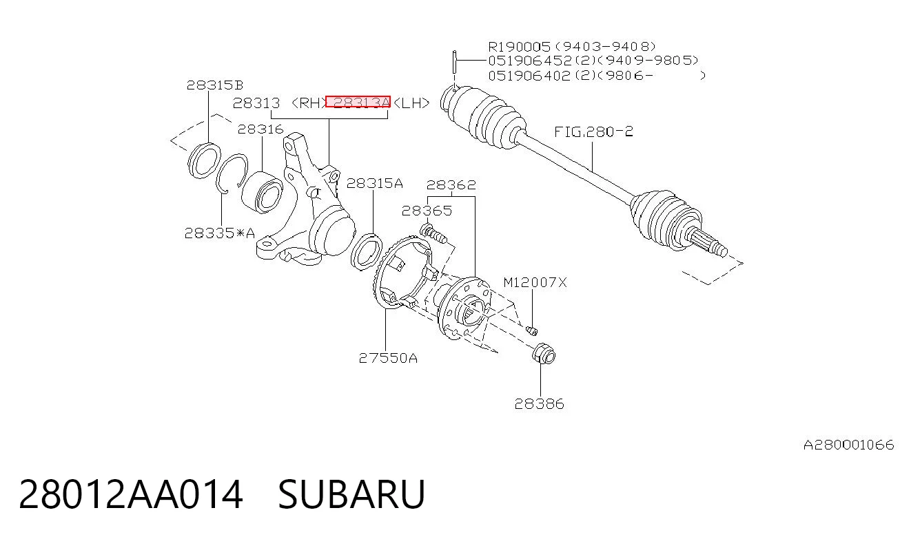 28012AA014 Subaru Цапфа поворотна ліва