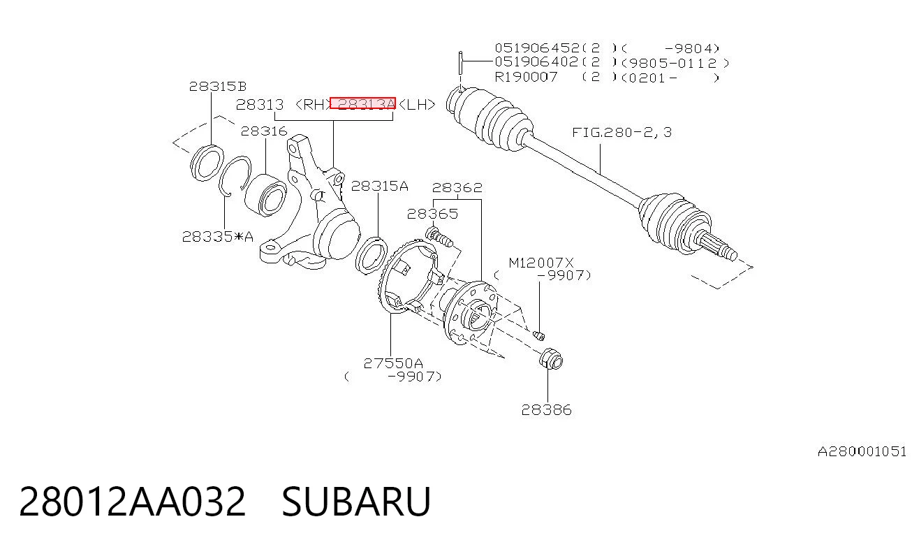 28012AA032 Subaru Цапфа поворотна ліва