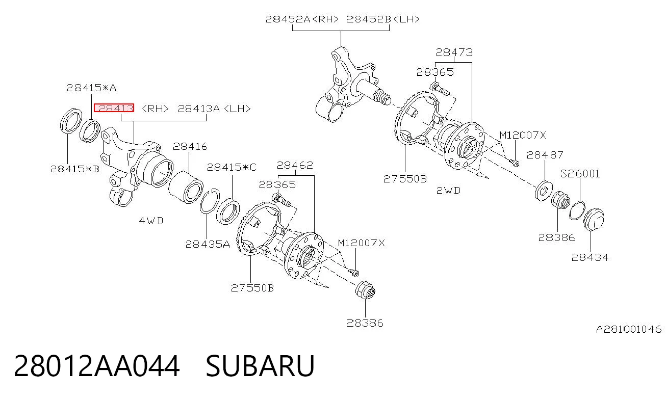 28012AA044 Subaru Цапфа поворотна права