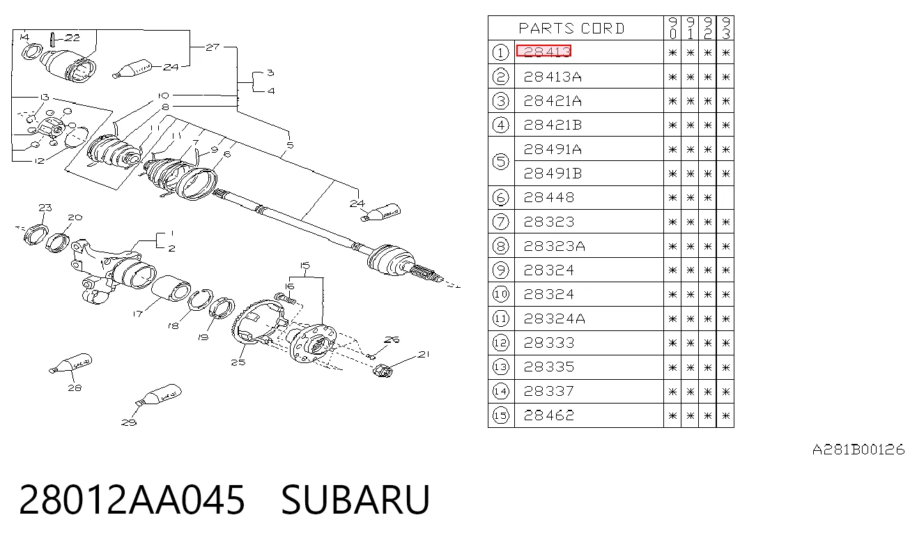 28012AA045 Subaru Цапфа поворотна права