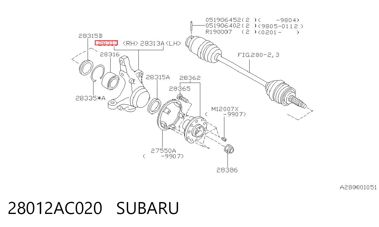 28012AC020 Subaru Цапфа поворотного кулака