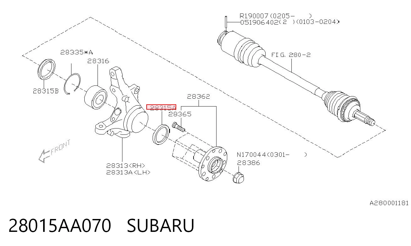 28015AA070 Subaru Сальник передньої маточини, зовнішній