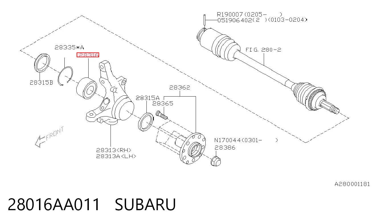 28016AA011 Subaru Підшипник маточини передньої