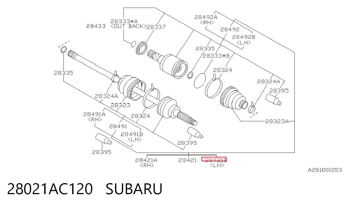 28021AC120 Subaru Піввісь задня, ліва