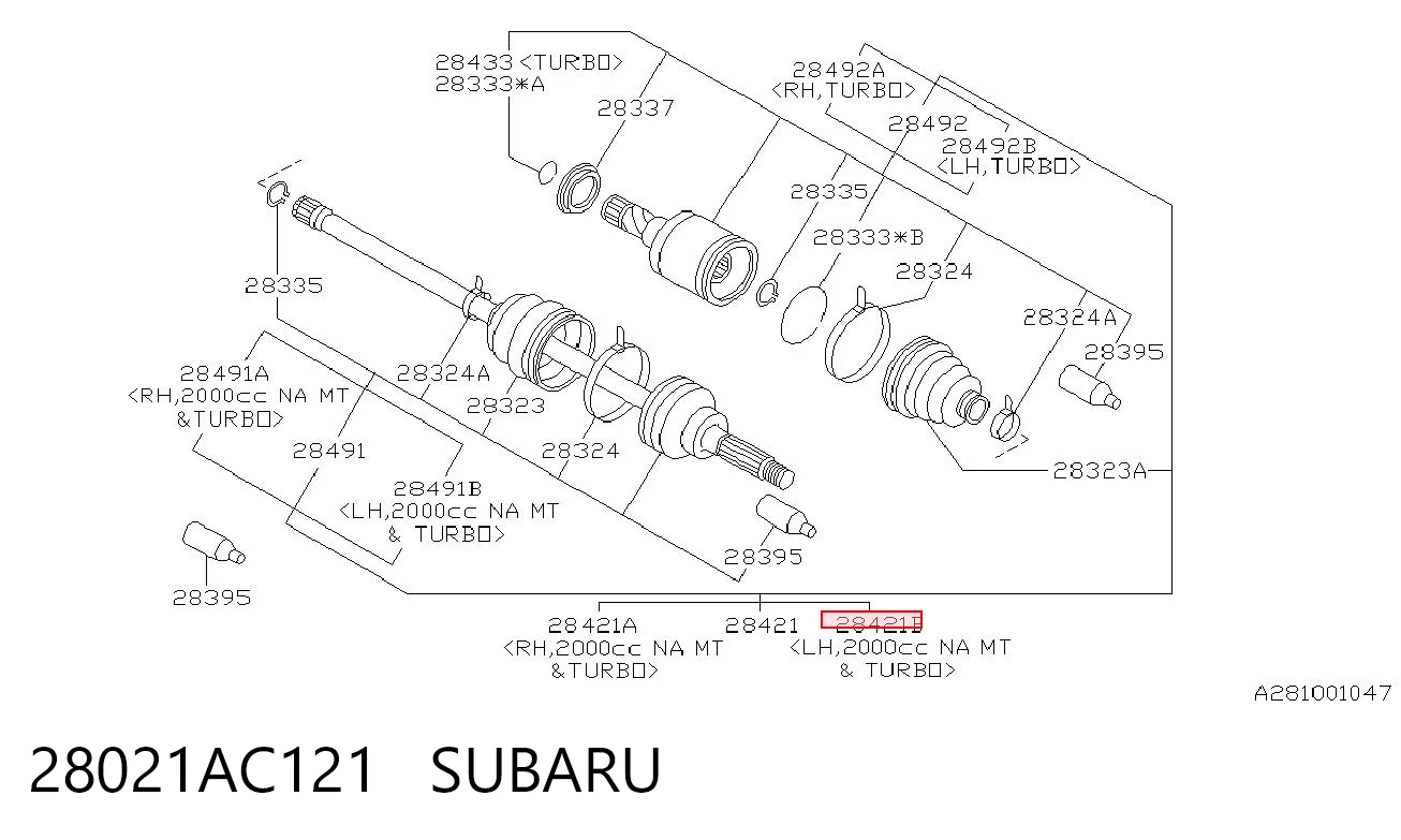 28021AC121 Subaru Піввісь задня, ліва
