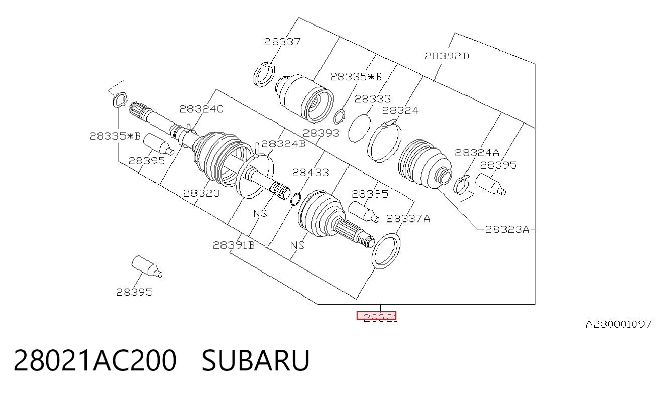28021AC200 Subaru Приводи передніх коліс (вали карданні піввісь переднього моста)