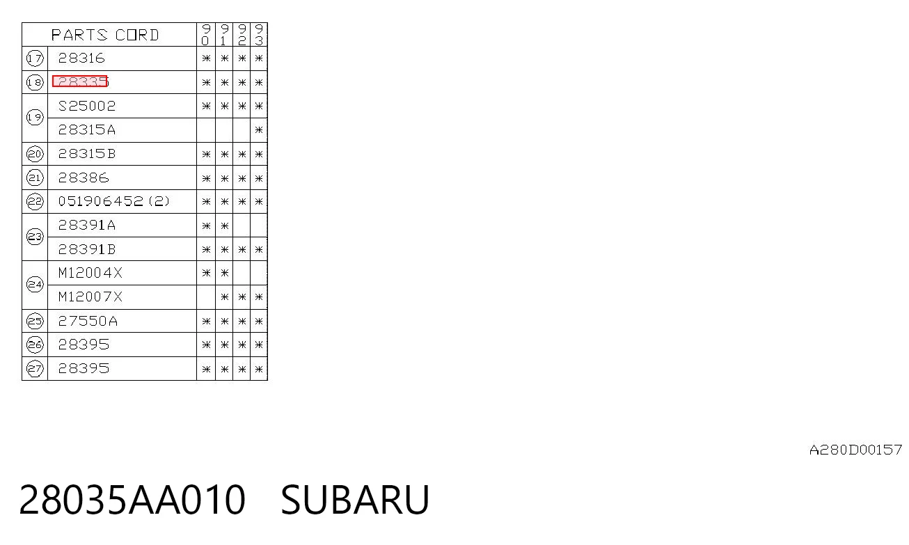 28035AA010 Subaru Підшипник маточини передньої
