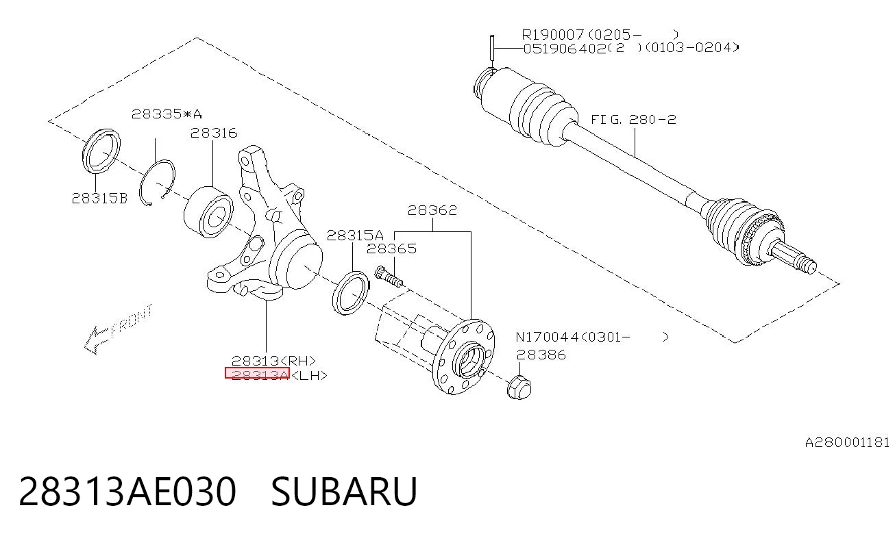 28313AE030 Subaru Цапфа поворотна ліва