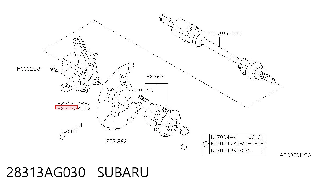 28313AG030 Subaru Цапфа поворотного кулака