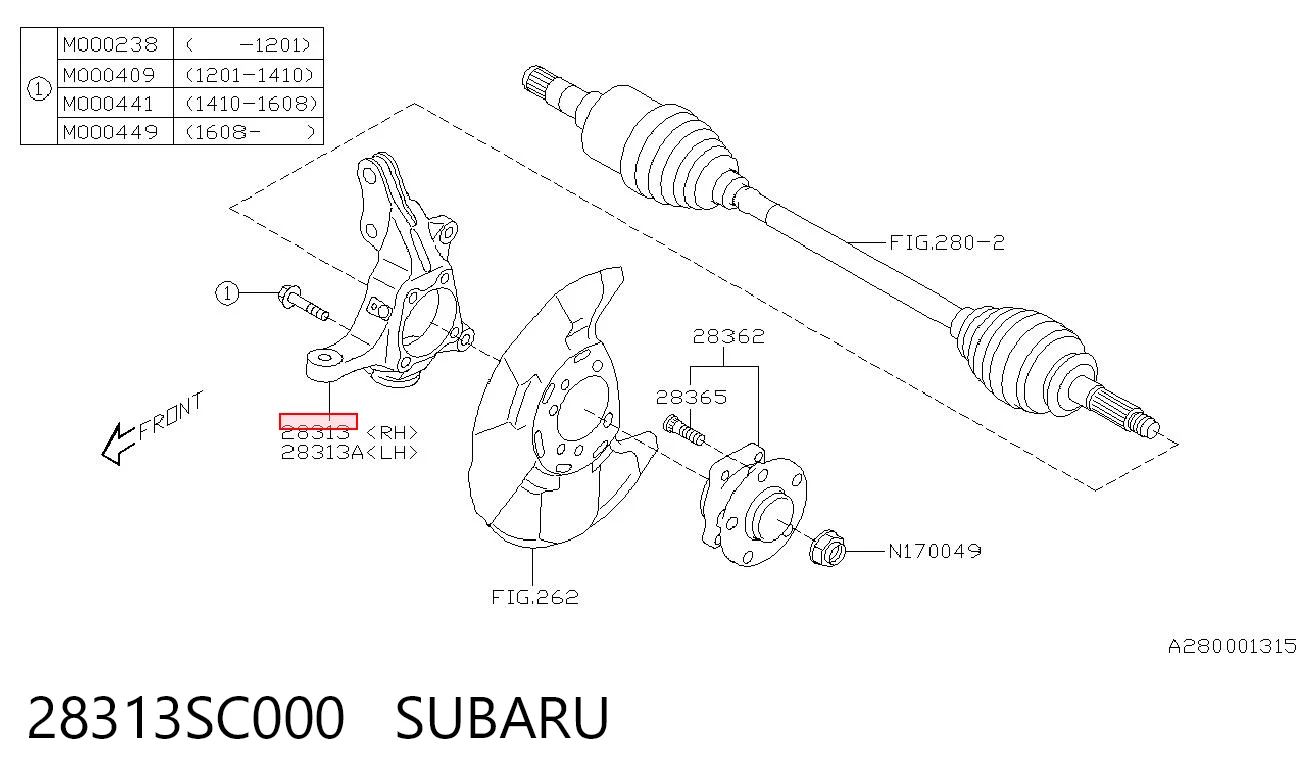 28313SC000 Subaru Цапфа - поворотний кулак передній, правий