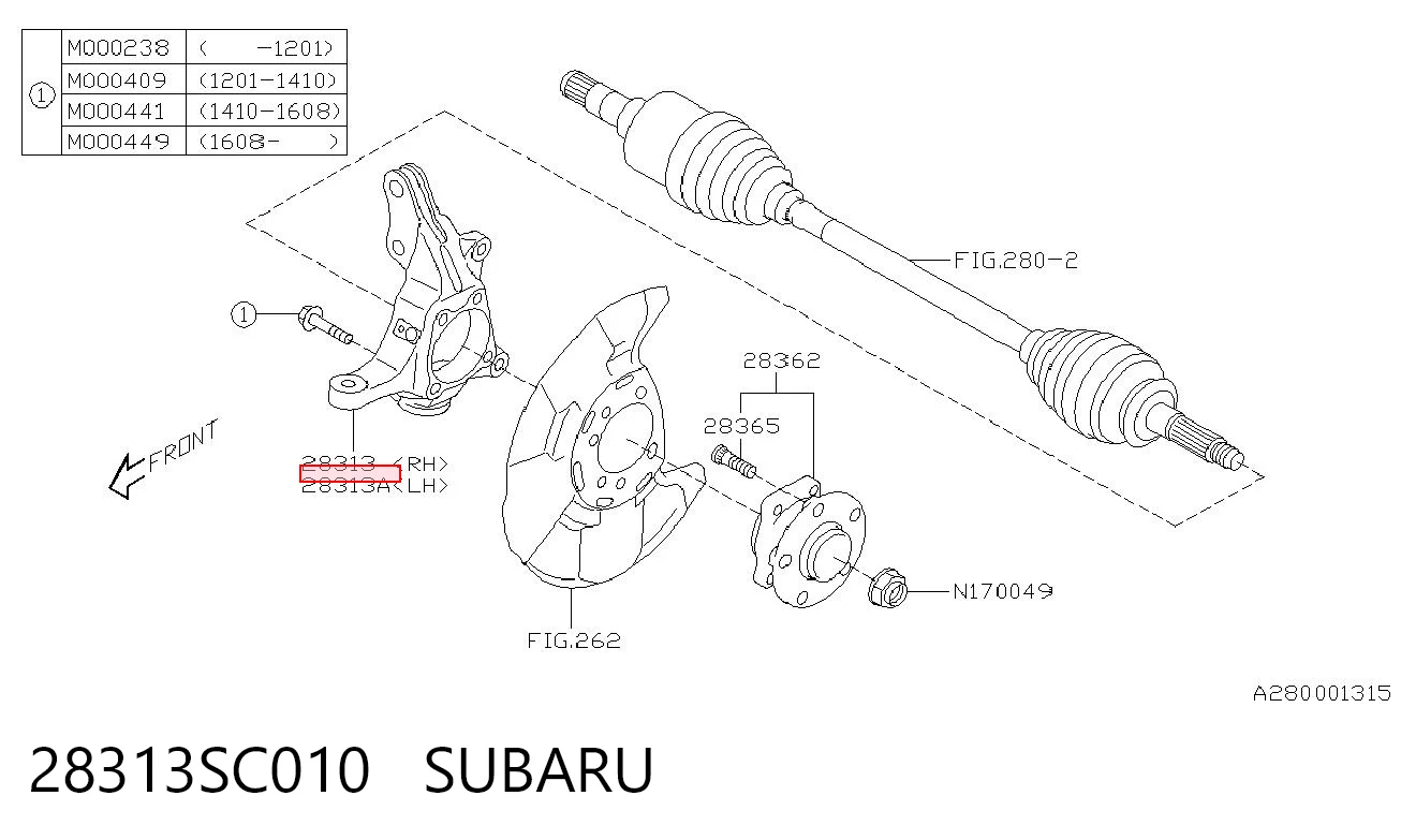 28313SC010 Subaru Цапфа - поворотний кулак передній, лівий