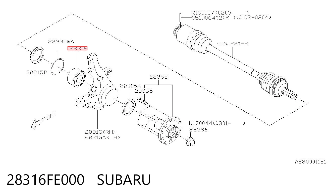 28316FE000 Subaru Підшипник маточини передньої
