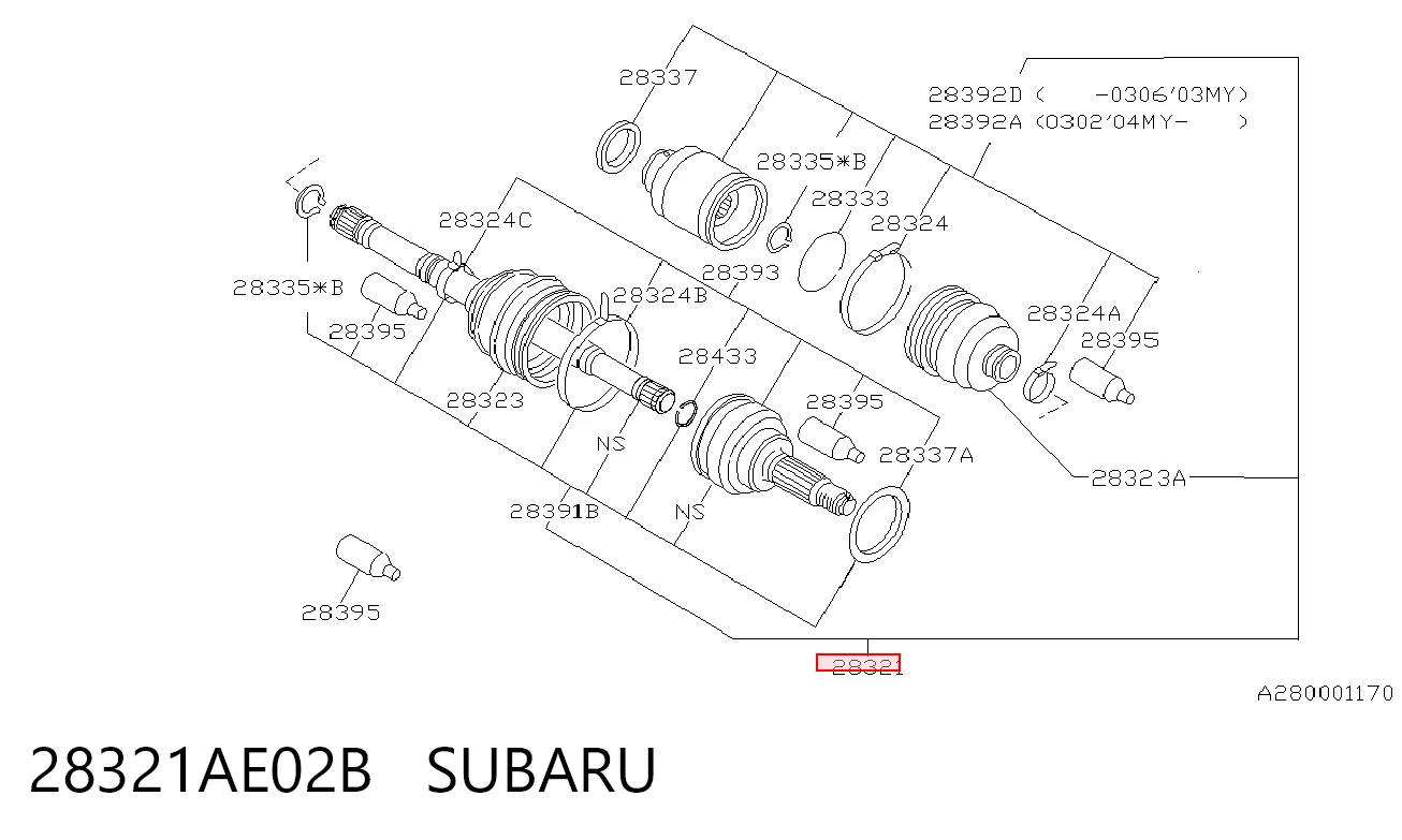 28321AE02B Subaru Приводи передніх коліс (вали карданні піввісь переднього моста)