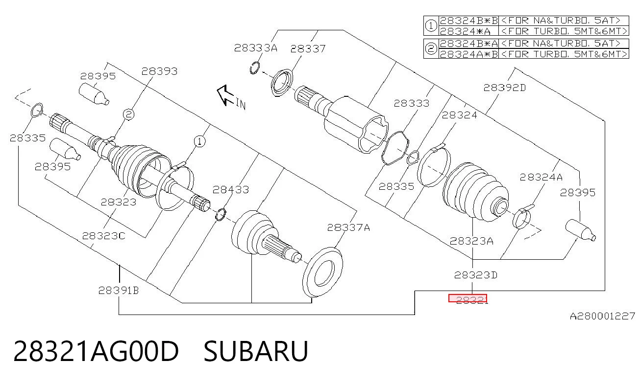 28321AG00D Subaru Приводи передніх коліс (вали карданні піввісь переднього моста)