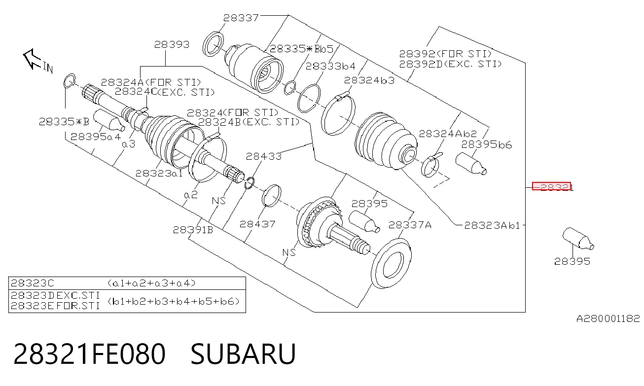 28321FE080 Subaru Приводи передніх коліс (вали карданні піввісь переднього моста)