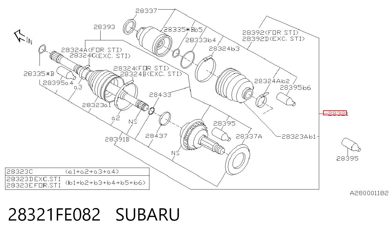 28321FE082 Subaru Приводи передніх коліс (вали карданні піввісь переднього моста)