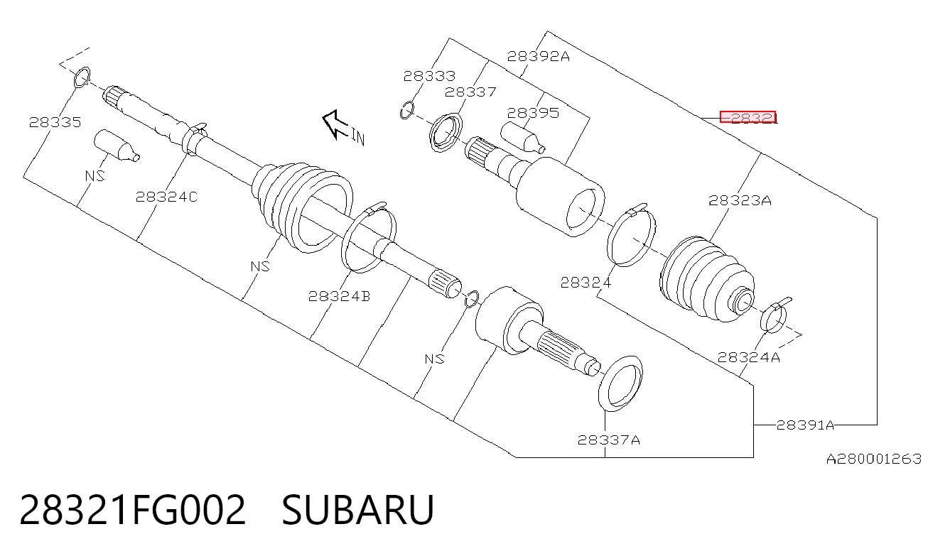 28321FG002 Subaru Приводи передніх коліс (вали карданні піввісь переднього моста)