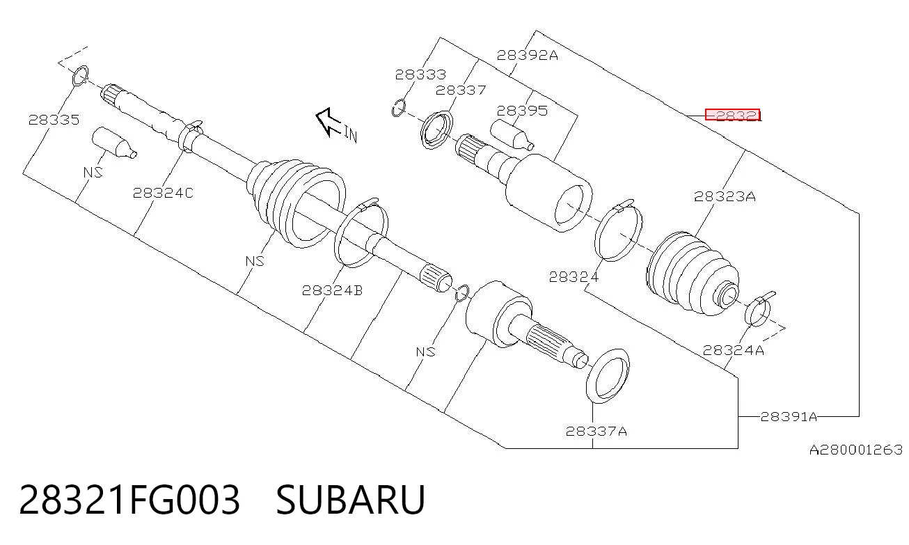 28321FG003 Subaru Приводи передніх коліс (вали карданні піввісь переднього моста)