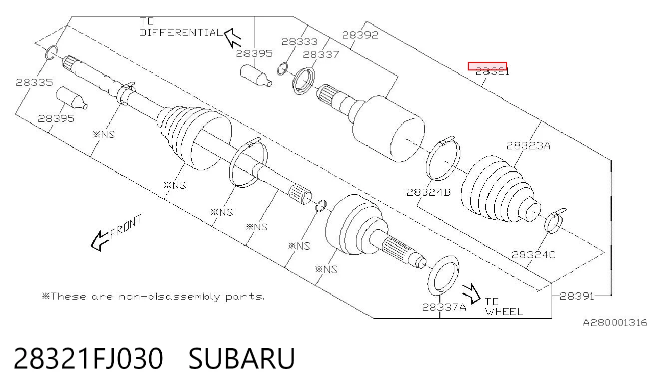 28321FJ030 Subaru Приводи передніх коліс (вали карданні піввісь переднього моста)